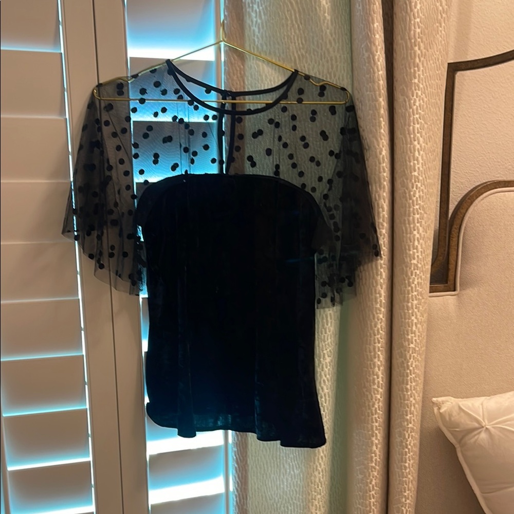 Black Sheer Polka Dot Anthropologie Top